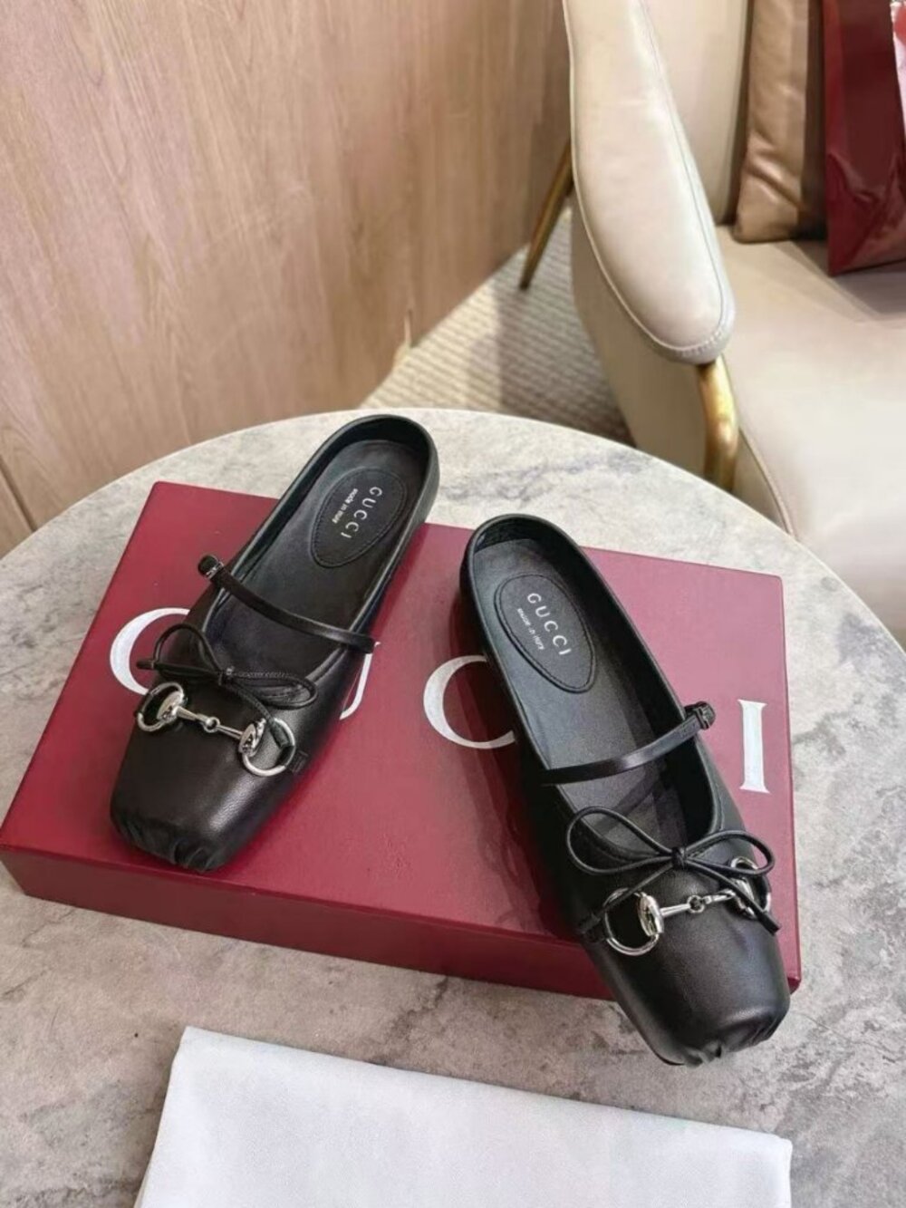 Gucci Black Horsebit Bow Mary‑Jane Backless Mule Slides